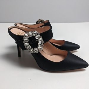 J Crew Elsie Mary Jane Satin Mules Jewel Buckle 6.5